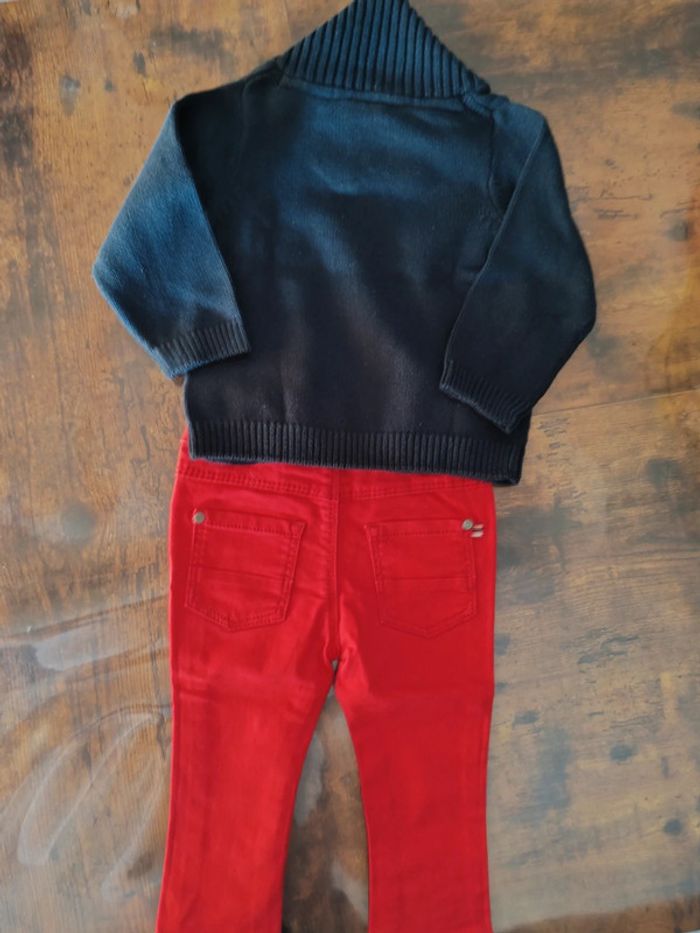 Ensemble garçon 12 mois pull col cheminée marine et jean rouge Tao - photo numéro 3