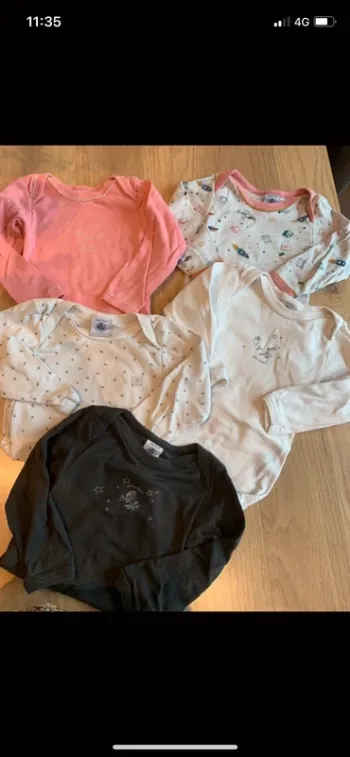 5 bodies manches longues petit bateau taille 12 mois