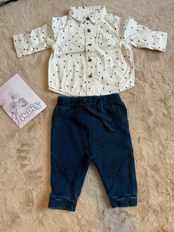 Ensemble chemise blanche ac losange noir et pantalon jean bleu 3 mois