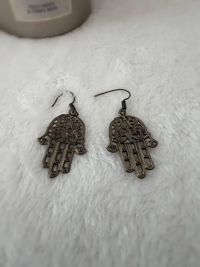 Boucles d’oreilles pendantes main Hamsa vintage bronze boho - photo numéro 2