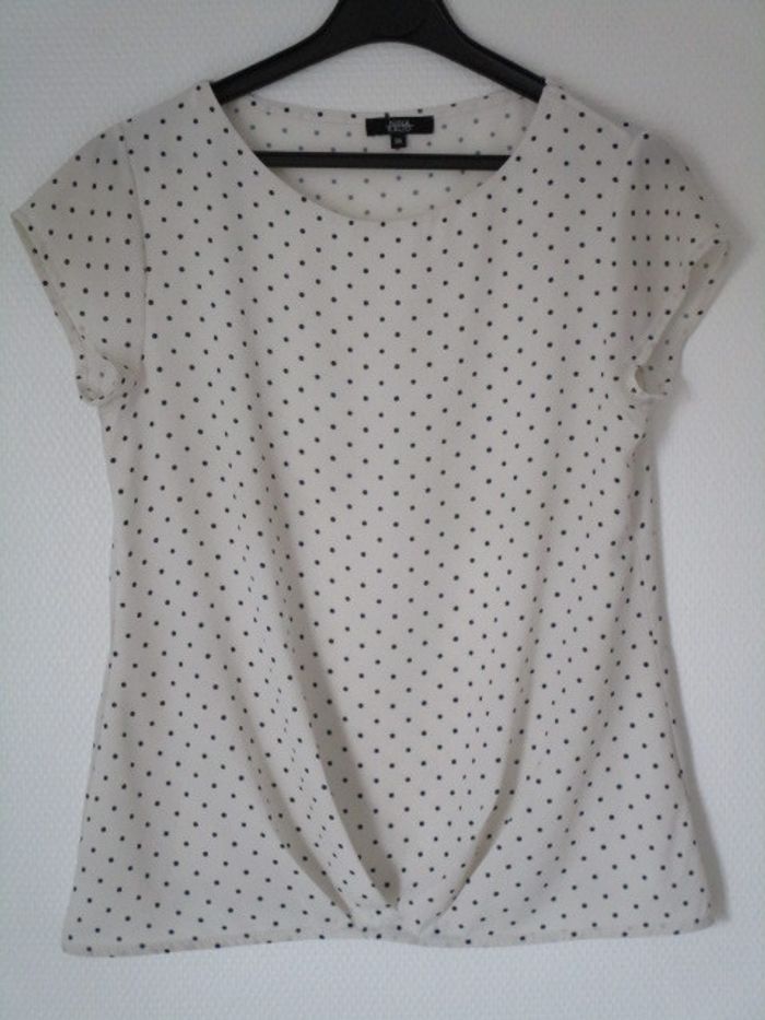Blouse crème pois marine Nina Kalio 36 TBE - photo numéro 7