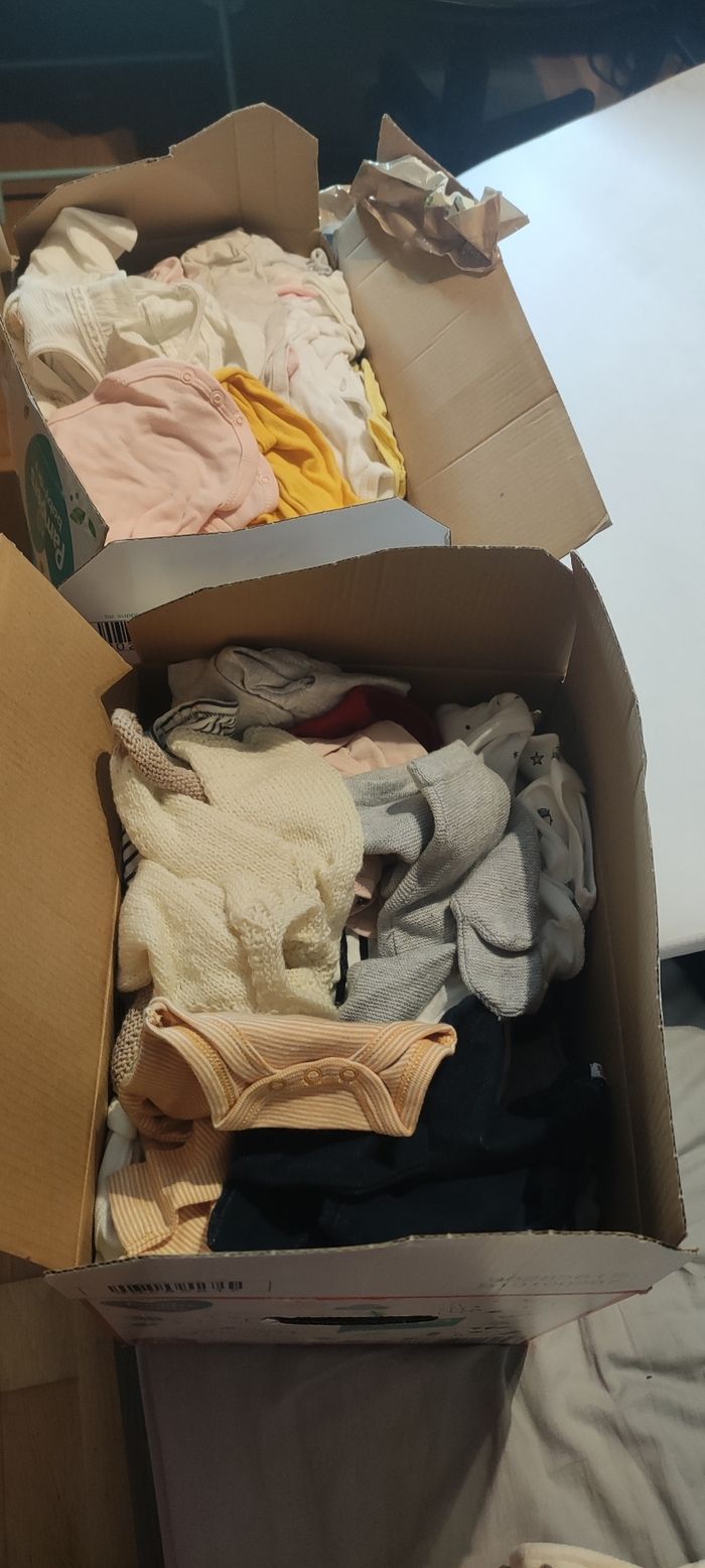 2 cartons habits filles 0/3 mois