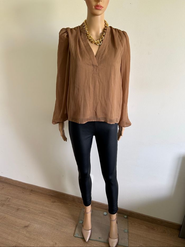 Blouse beige marron neuve à manches longues Vila taille 36 - photo numéro 3