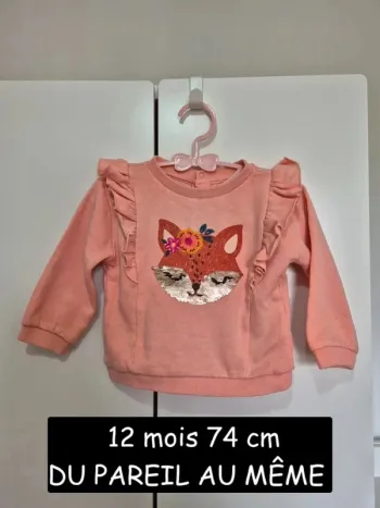 Pull sequins rose avec renard biche du pareil au même 12 mois 74 cm DPAM