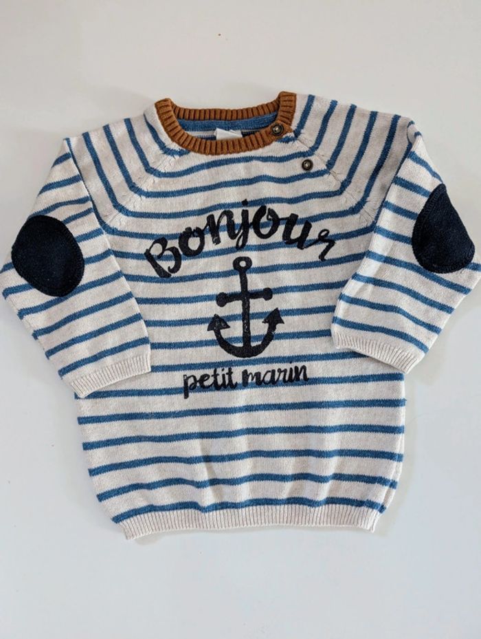 Pull marin marinière coton mixte bébé 9-12 mois