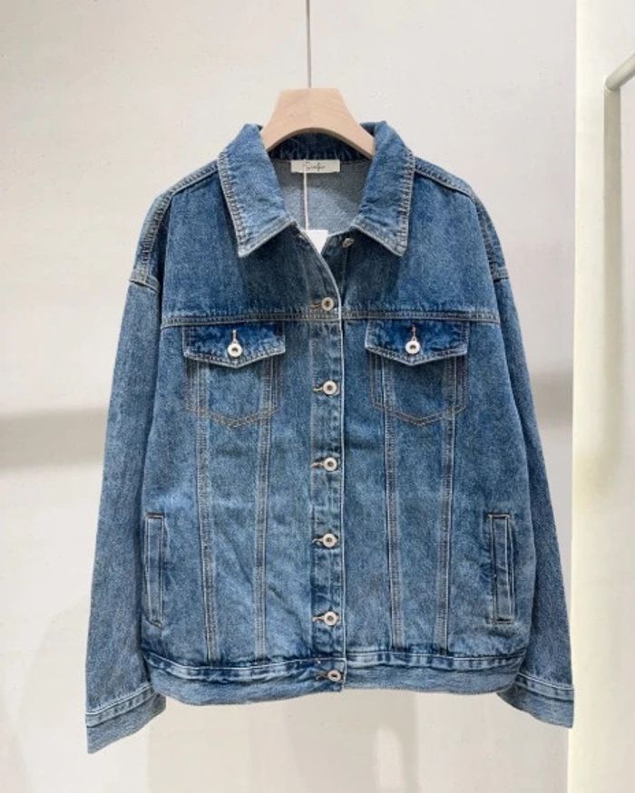 Veste en jean coton broderie Love coeur bleu marine - photo numéro 3