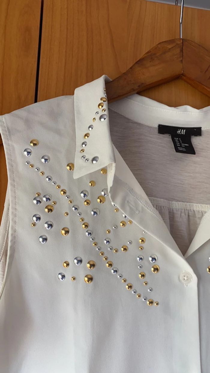 Blouse blanche sans manche avec clous L - photo numéro 2