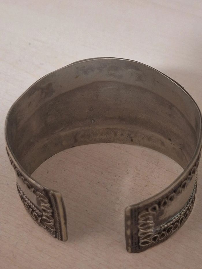 Manchette bracelet berbere turkmen en métal argenté - photo numéro 6