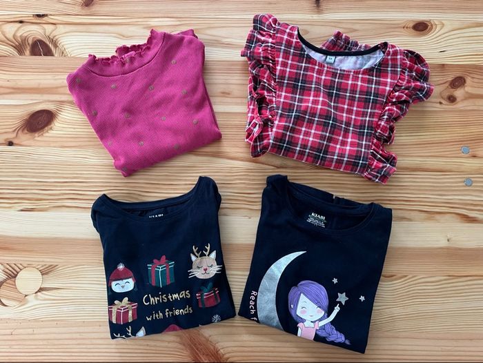 lot 4 t-shirts manches longues Sergent major Kiabi 6 ans carreaux volants lune Noël - photo numéro 3