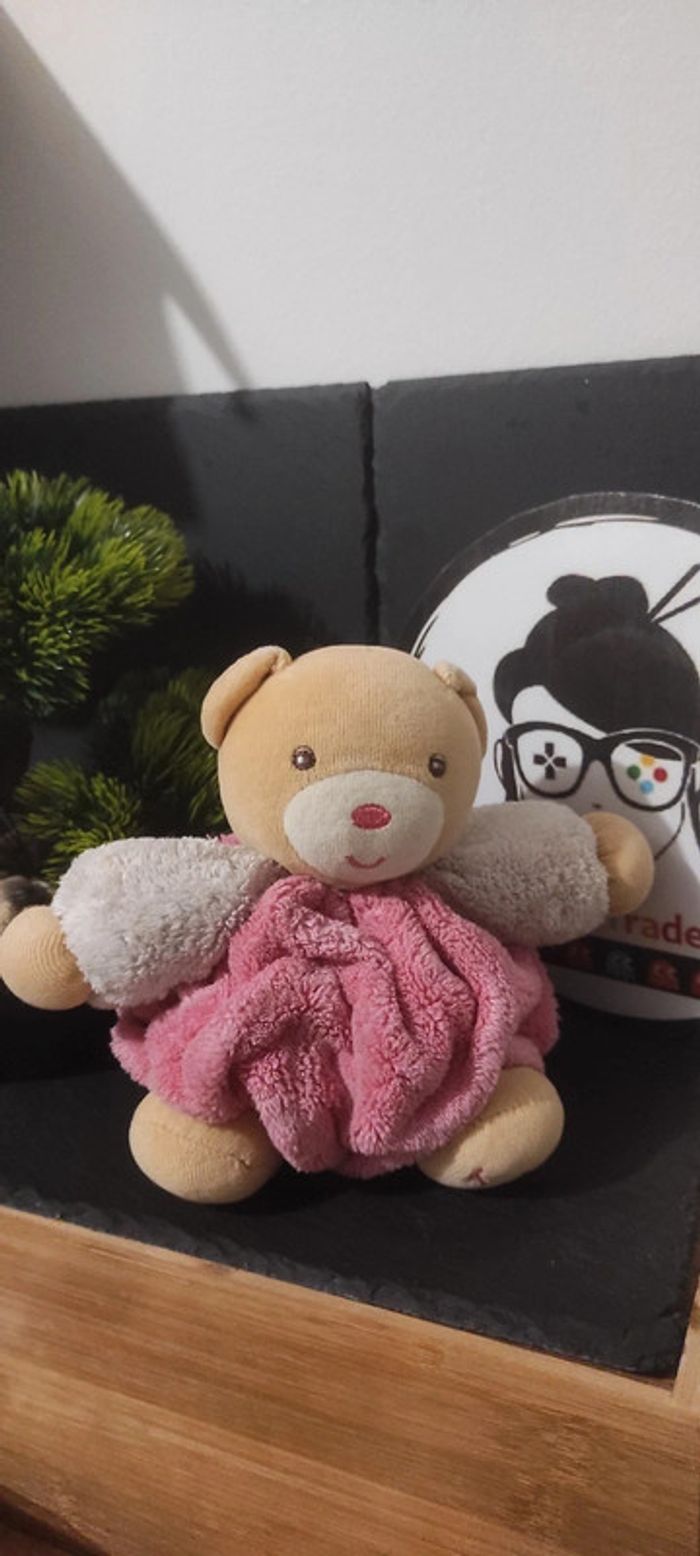 doudou peluche ours kaloo plume rose blanc marron boule