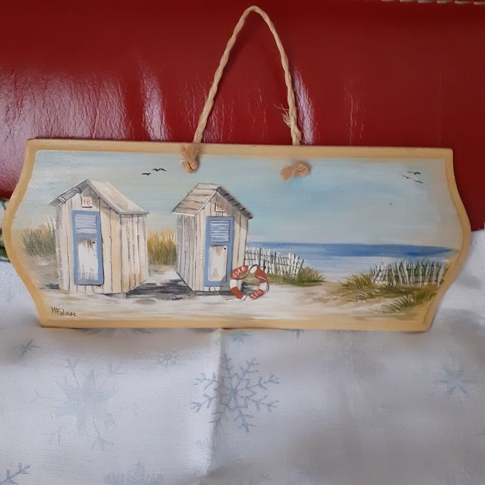 Pancarte décorative en bois *motif cabanes de plage