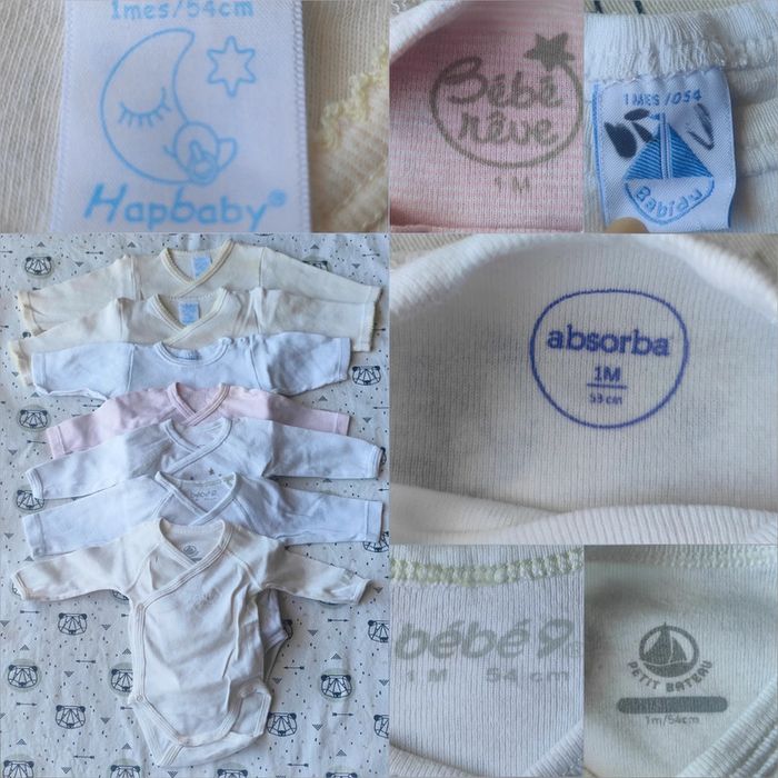 Lot de 7 bodies ML taille 1 mois