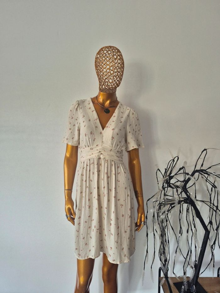 Robe Courte Fleurie Femme Crème