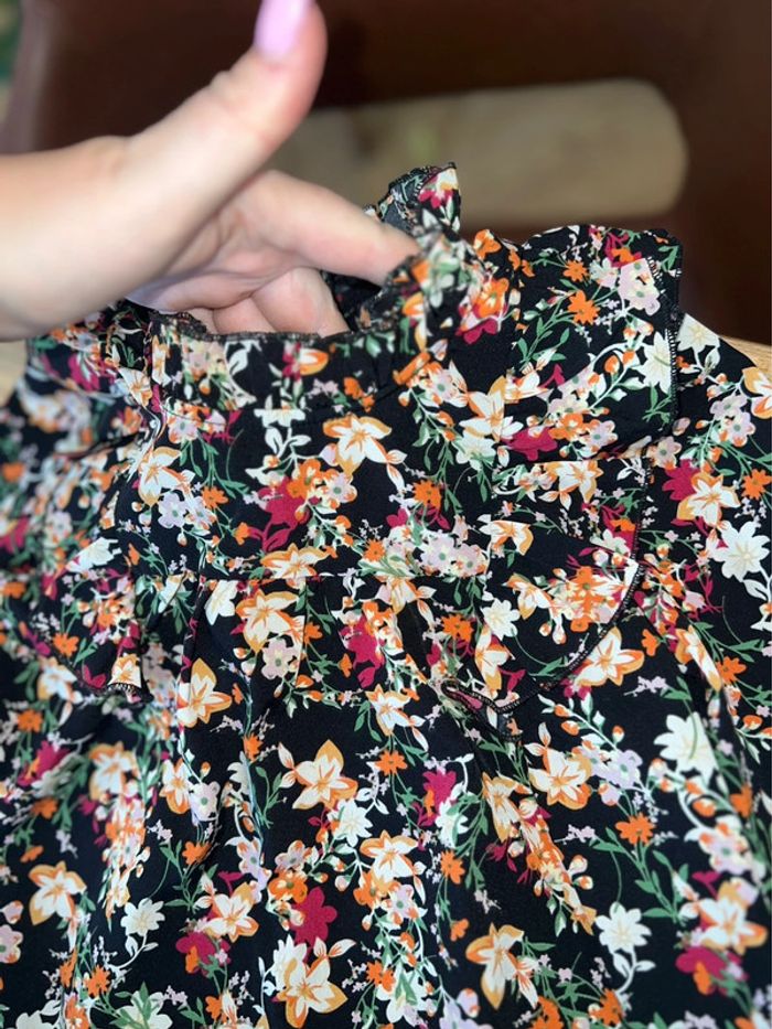 Ensemble 5 ans shein Lili marelle short velours côtelé blouse tunique à fleurs fille - photo numéro 5