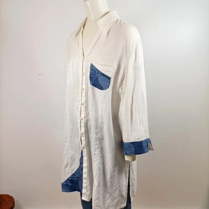 Chemise blanche oversize à détails jean - Pièce unique faite main Gerry Weber A640 - photo numéro 2
