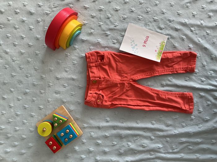 pantalon slim rose orange 9 mois taille réglable tape à l'oeil - photo numéro 2