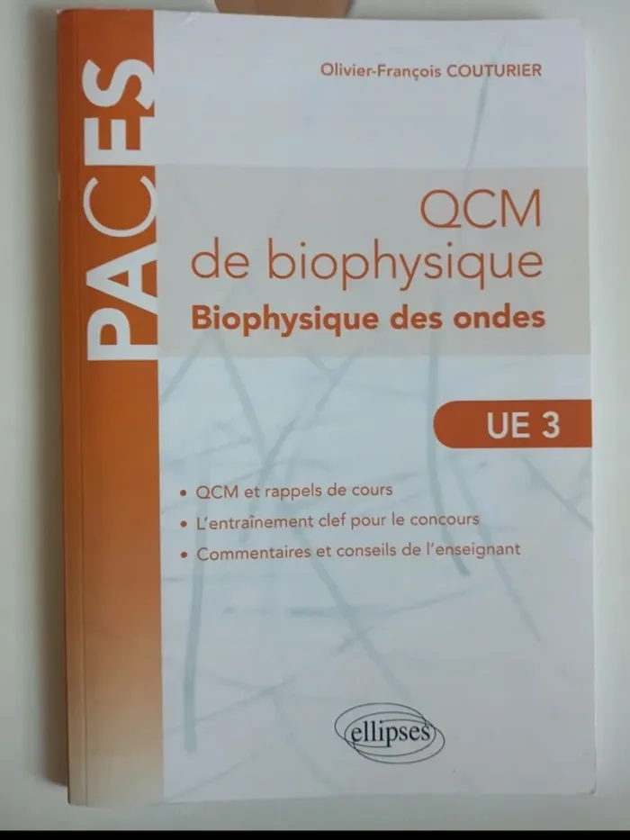 Livre de QCM de bio physique Olivier François couturier UE3 médecine pass Angers