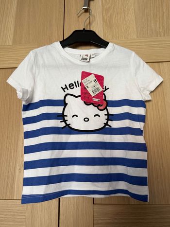Tee shirt blanc à rayures Hello Kitty t.6ans neuf