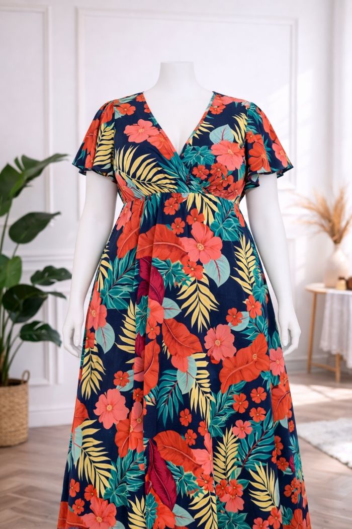 Robe longue nuit tropicale exotique marine et multicolore Femme taille 54 marque Asos 💍 - photo numéro 5