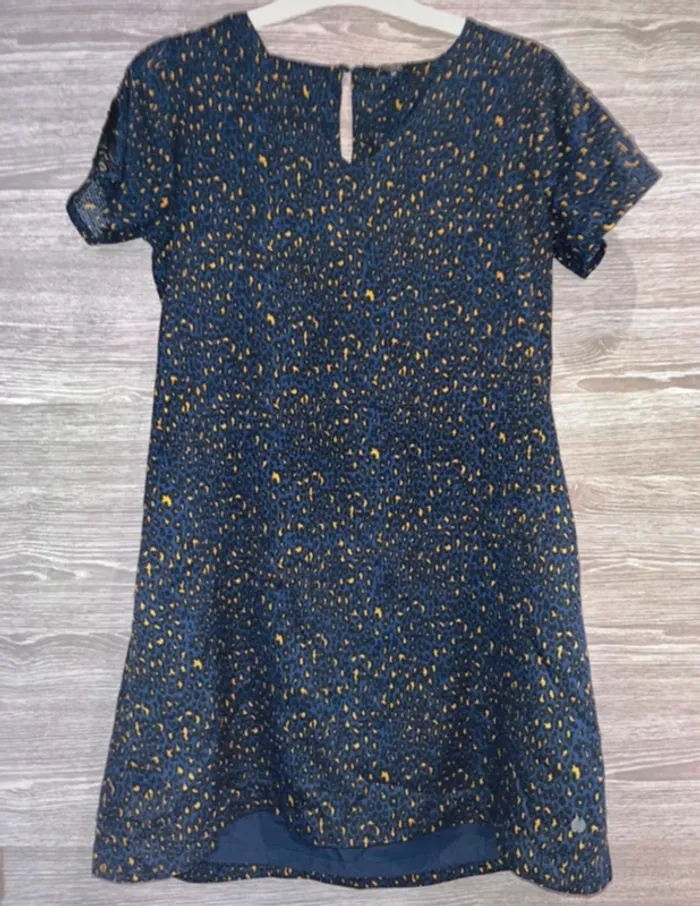 Robe kaporal tbe 40 Bleu marine / moutarde motifs léopard