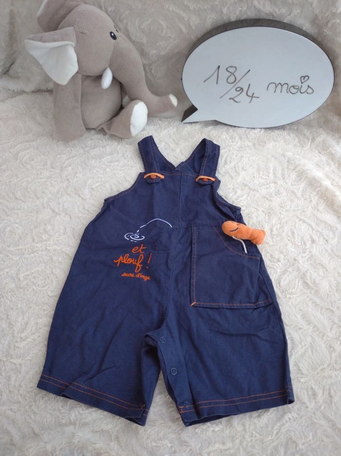 Barboteuse style salopette short lin Garçon 18/24 mois Poisson Plouf Sucre d'orge