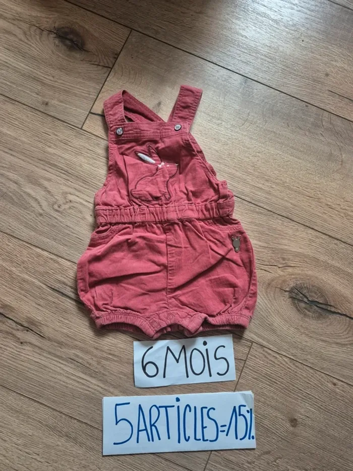 🐰 Salopette short en velours thème lapin - 6 mois Creeks