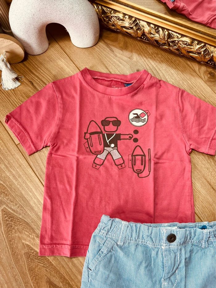 Taille 2 ans ensemble 2p été garçon Okaidi Obaibi rose bleu clair * sauveteur * 💙 - photo numéro 2