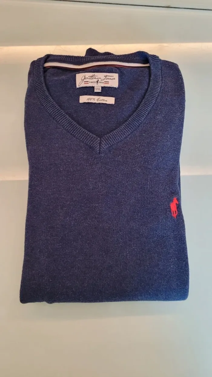 Pull fin manches longues col V 100% coton