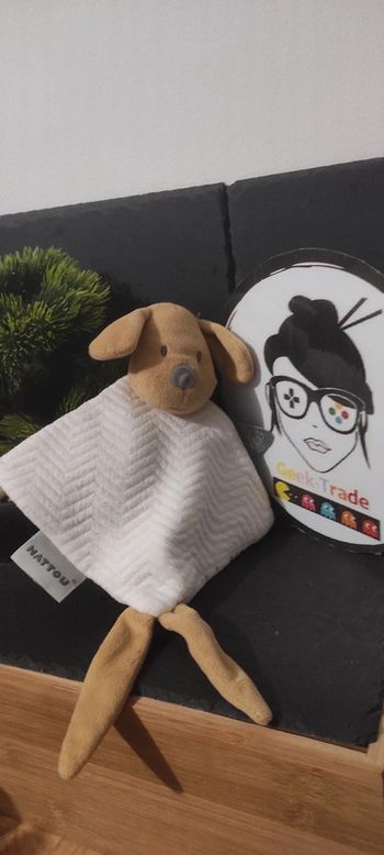 doudou chien jacquard caramel nattou marron blanc beige pois doré Point