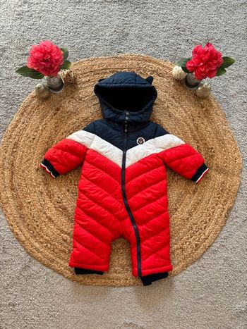 🌺Combinaison de ski/Combipilote matelassé marine, blanc et rouge oreille renard Taille 12mois/74cm🌺