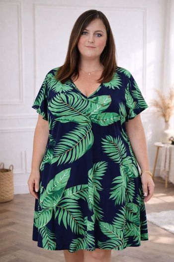 Robe jungle urbaine marine et verte Femme taille 54 marque Violeta by Mango 💍 