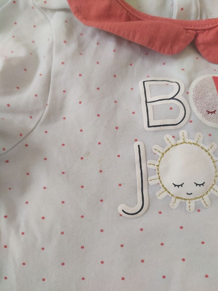 Tee shirt manches longues inscription Bonjour bébé fille 80 cm - photo numéro 3