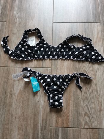 Maillot de bain 2 pièces Tézénis noir et pois blancs taille M pour le haut et S pour le bas