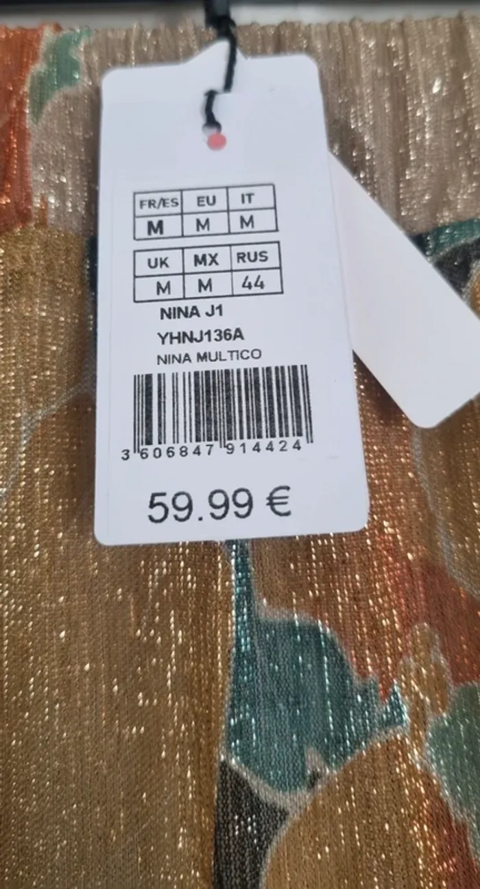 Jupe midi lurex dorée imprimé fleuri naf naf neuve 38 - photo numéro 3