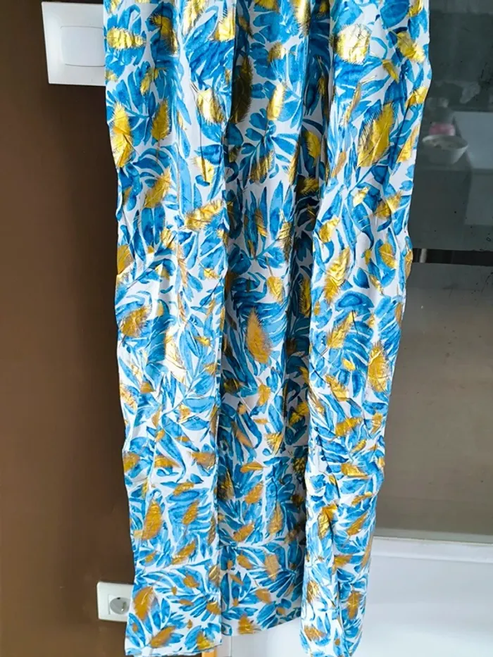 Robe longue imprimée tropicale bleue et dorée femme 40/42 - photo numéro 12