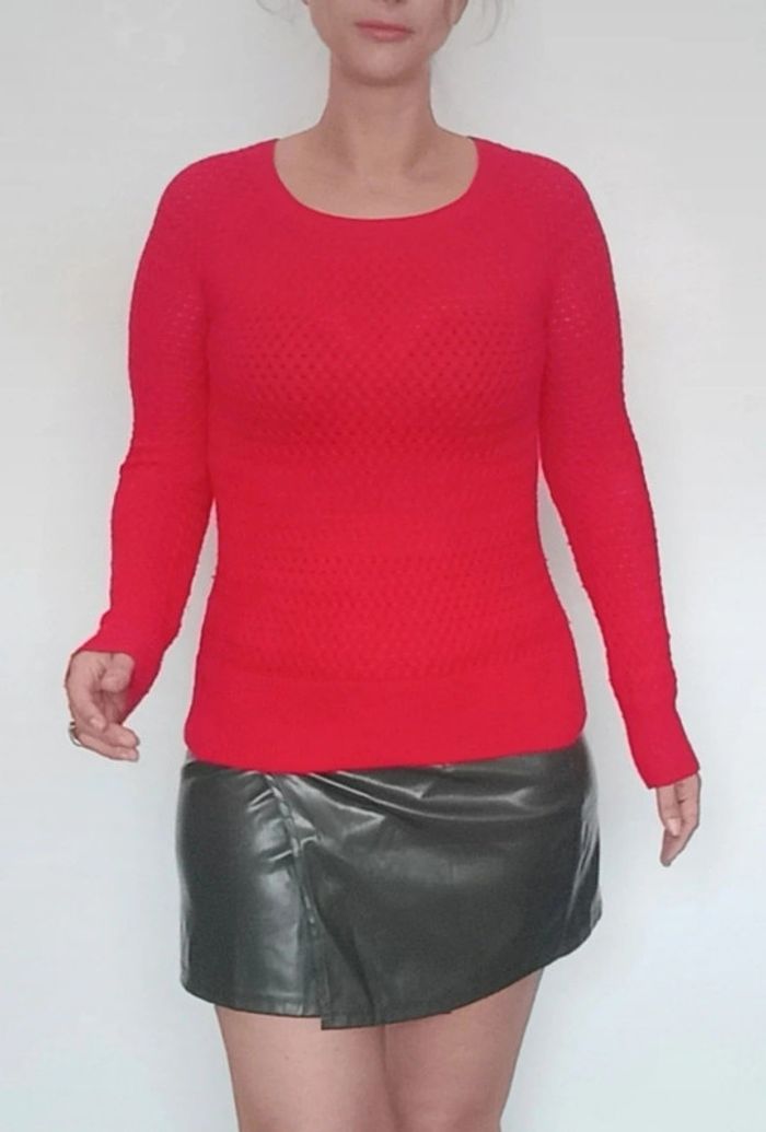 Pull crochet uni rouge taille 34 - photo numéro 7