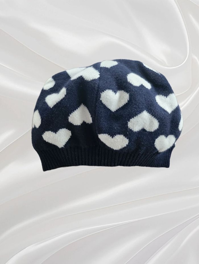 Bonnet bleu marine coeur fille 50 cm