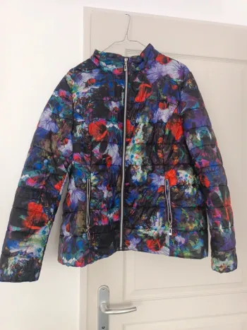 Veste manteau noir fleuri canda c&a L mi-saison