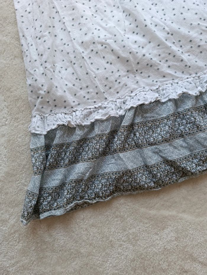 Robe longue d'été Kaffe 38 blanc fleuri bleu clair 100% coton champêtre - photo numéro 8