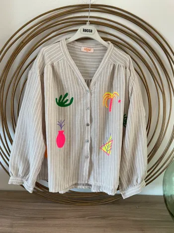Blouse/chemisier rayé à imprimés colorés