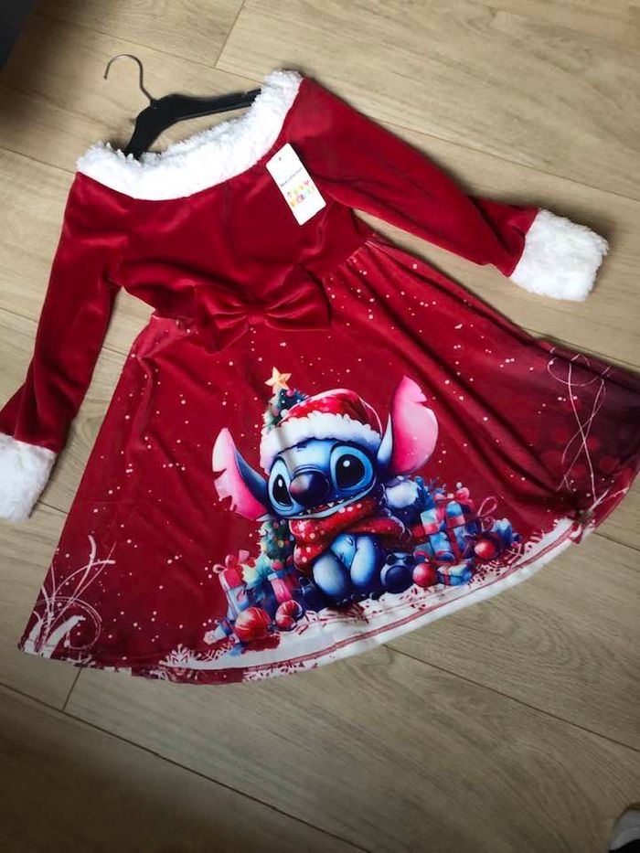 Nouveauté robe de fête Stitch noel nouvel an 2 ans rouge velours