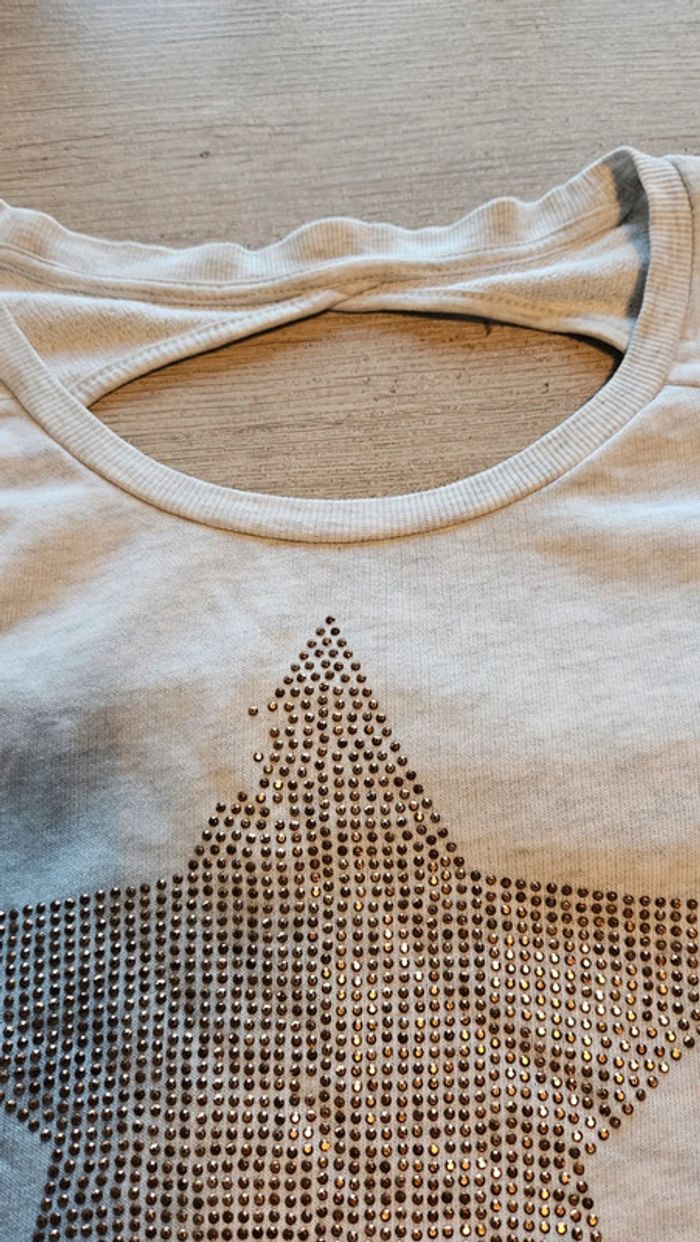 Pull léger gris très clair à manches longues, avec étoile en sequins, Only, M, nickel - photo numéro 5