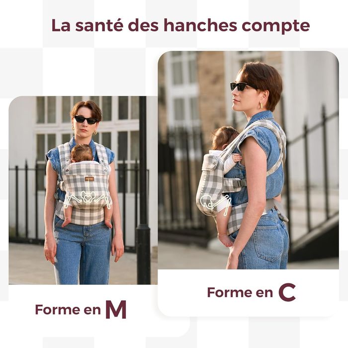 Porte-bébé Momcozy neuf – coton et lin, motif à carreaux bleu-gris - photo numéro 5