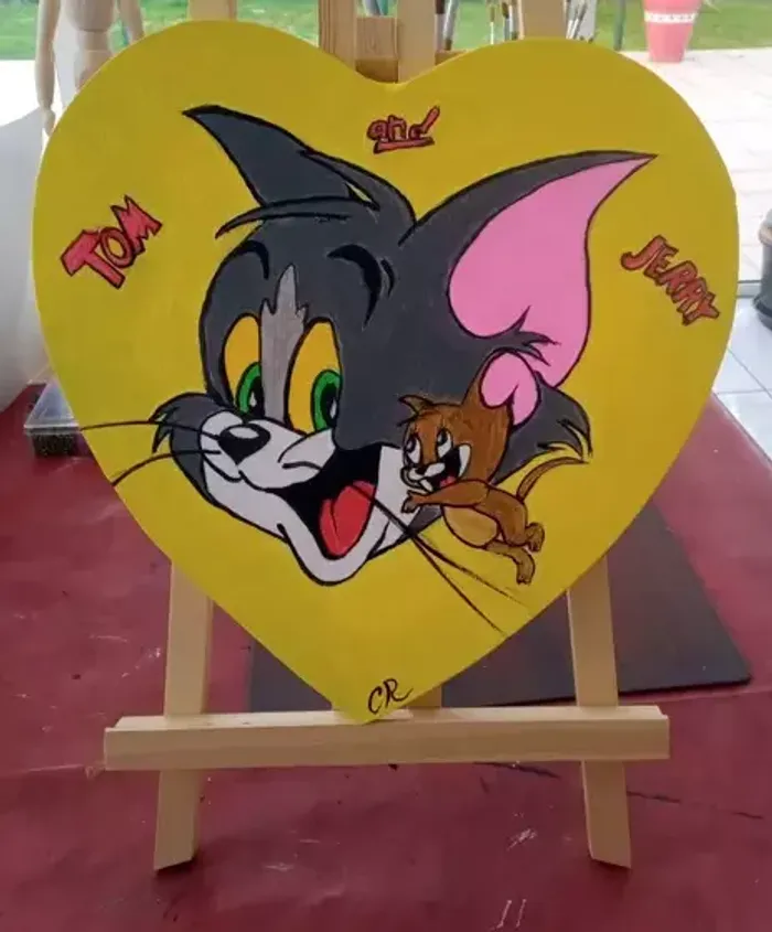 Toile cœur Tom et Jerry artisanat