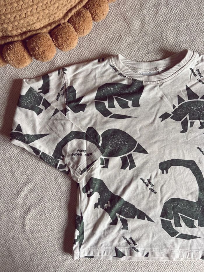 Tee-shirts manches longues Zara crème et dinosaures vert 104 - photo numéro 2