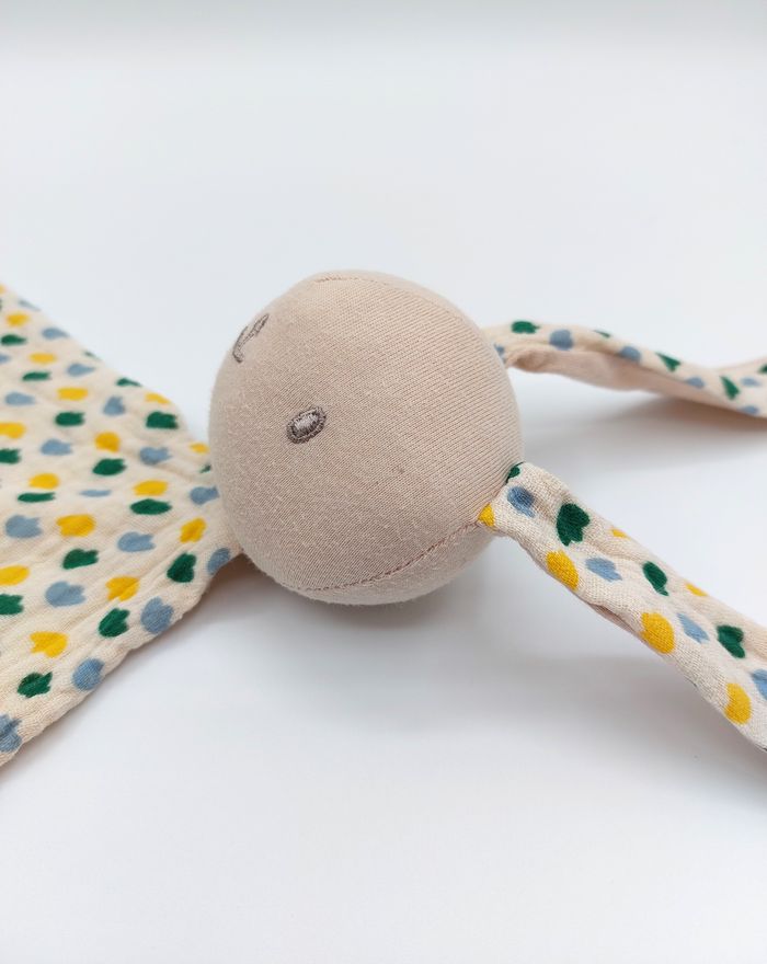 Doudou plat lapin tissu beige Bébé KLORANE lange fleurs jaune vert - photo numéro 4