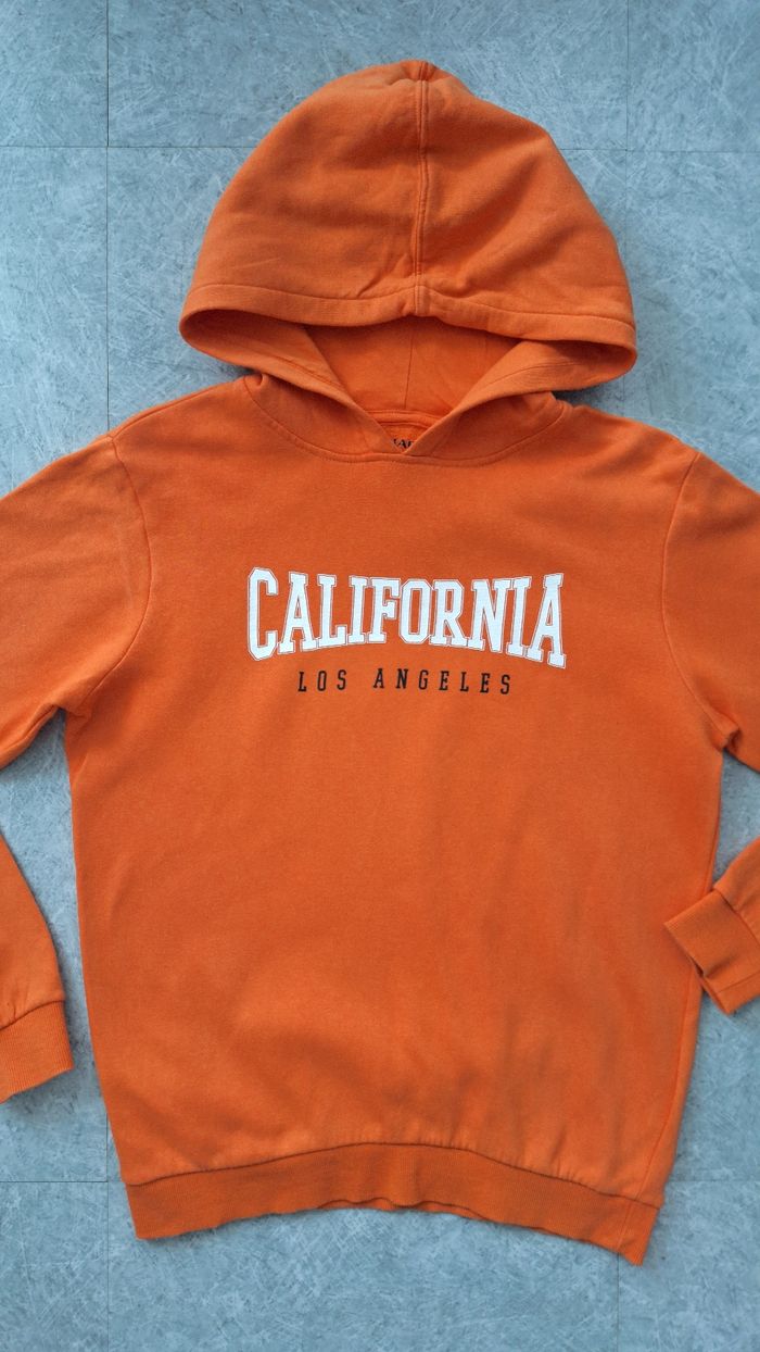 Sweat à capuche orange garçon xs 14 ans