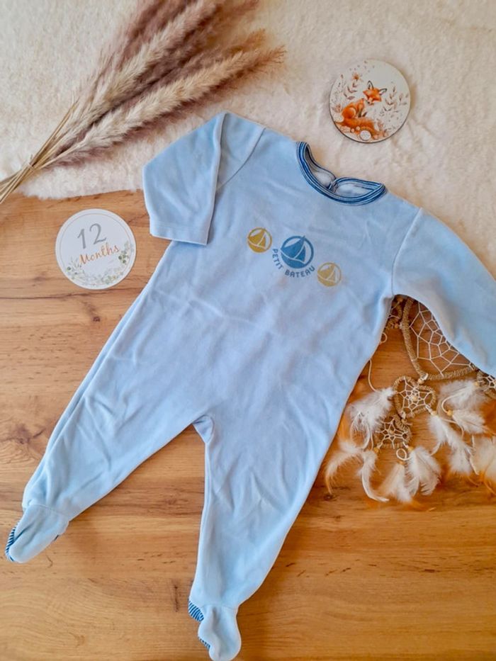 Pyjama grenouillère velours garçon 12 mois Petit Bateau