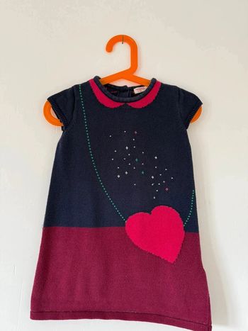 Robe Fille Du Pareil Au Même (DPAM) - Bleu Marine & Framboise - Cœur & Étoiles - 2 Ans