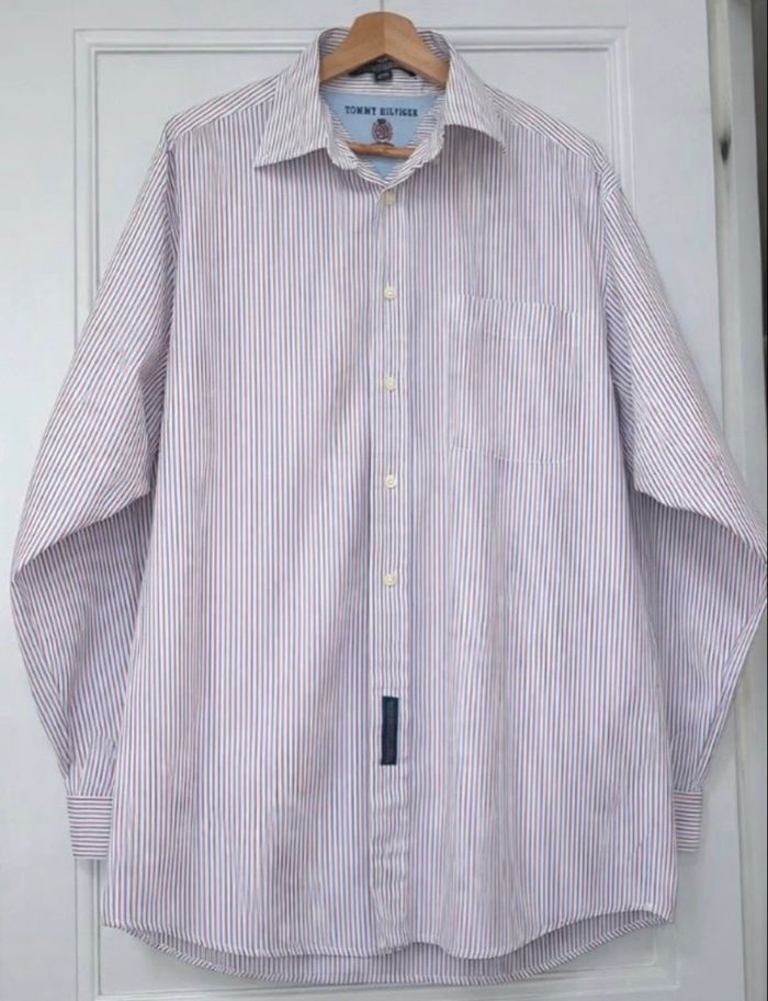 Chemise Tommy Hilfiger homme rayée rouge/bleu – 100% coton – Taille L - photo numéro 1